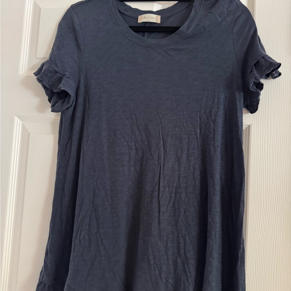 Altar'd State Dark Blue Ruffle Sleeve Tee